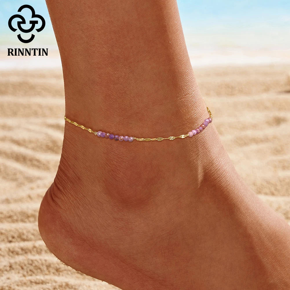 Rinntin 925 Sterling Silver Natural Turquoise Anklet with Butterfly Chain for Women Dainty Vintage Straps Jewelry SA85