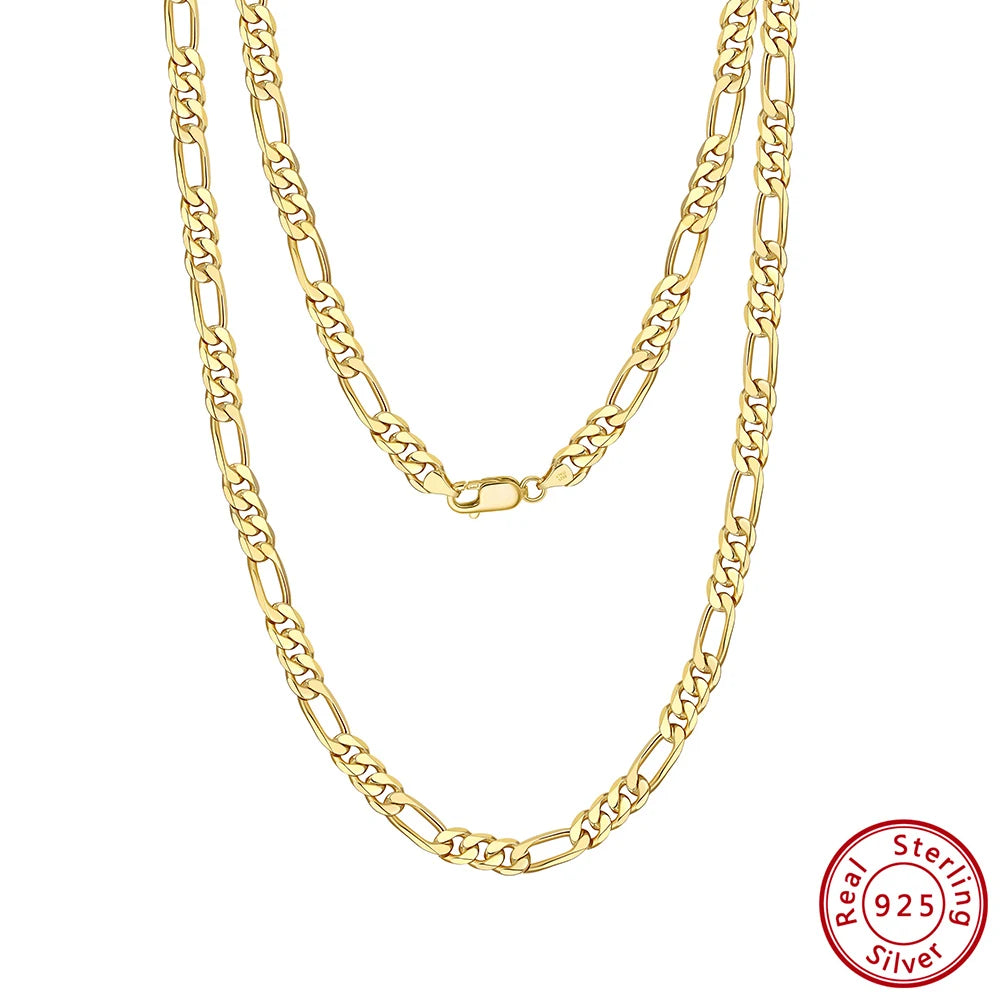 Rinntin High Quality 40- 60cm Women Men Figaro Necklace 925 Silver Figaro Link Chain Necklaces Choker Jewelry Party Gift SC27