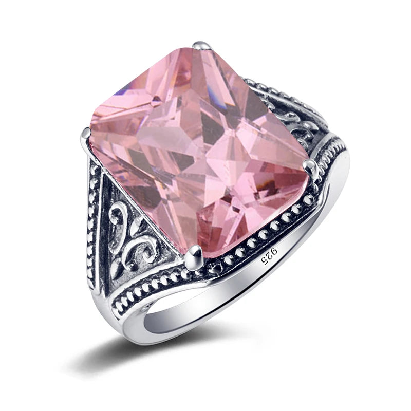 100% 925 Sterling Silver Garnet Mens Rings With Stone 12*16mm Rectangle Big Vintage Byzantine Jewelry Gifts For Men
