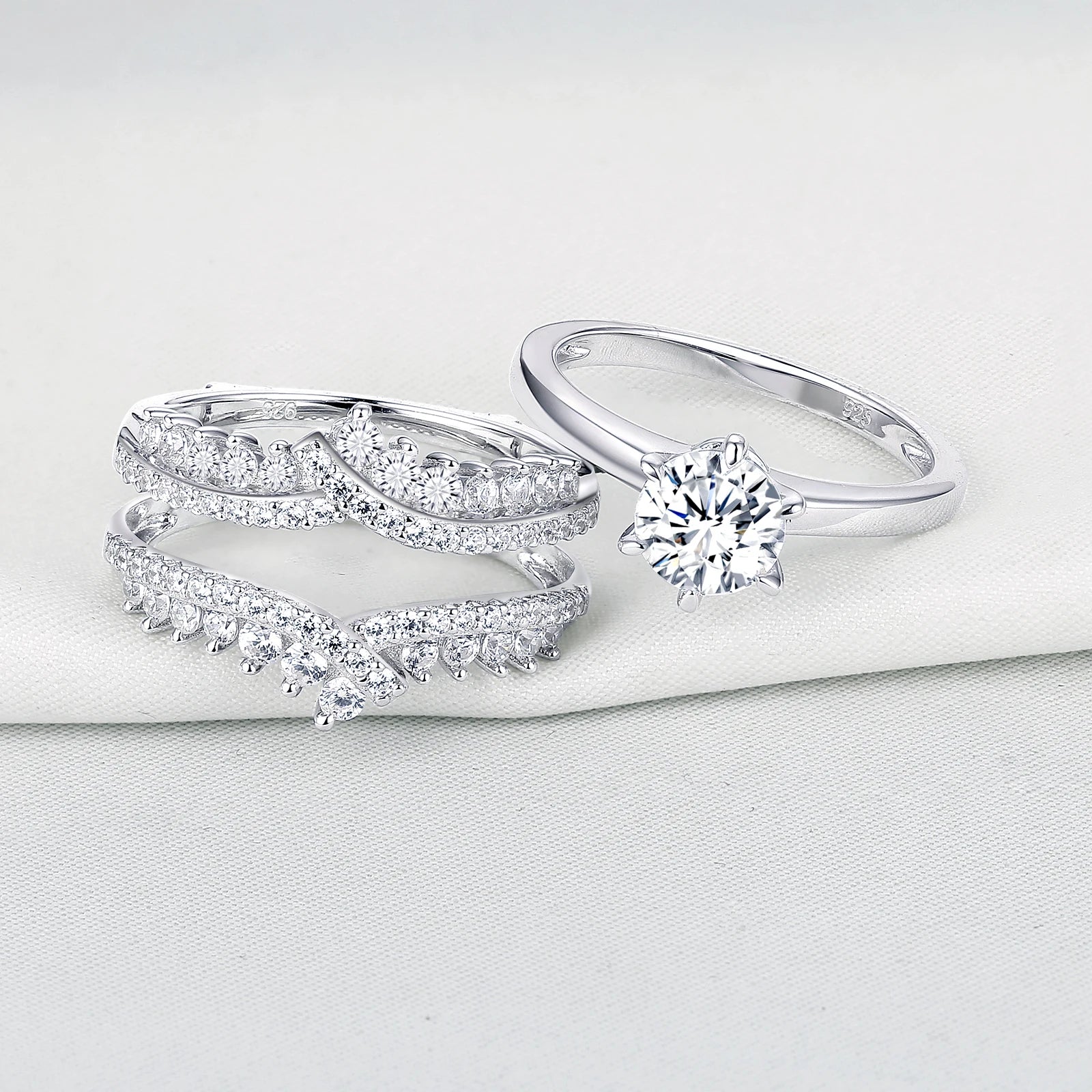 Newshe 925 Silver Bridal Set Original Wedding Rings for Women 1.8Ct Round Cut Zircon Moissanite Engagement Ring Enhancer Band