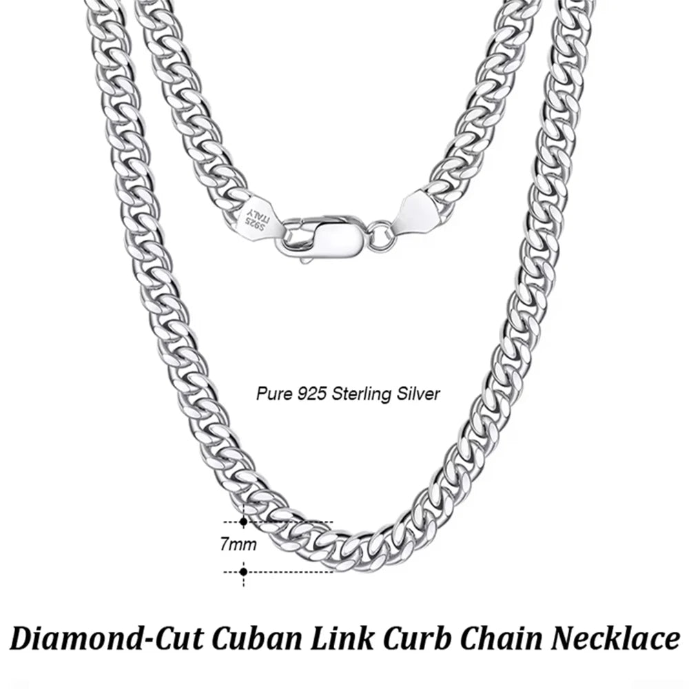Rinntin Italian 925 Sterling Silver 3.6mm Diamond-Cut Cuban Link Chain Necklace for Women Men Silver Neck Chain Jewelry SC36