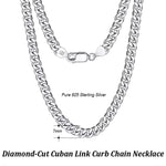 Rinntin Italian 925 Sterling Silver 3.6mm Diamond-Cut Cuban Link Chain Necklace for Women Men Silver Neck Chain Jewelry SC36