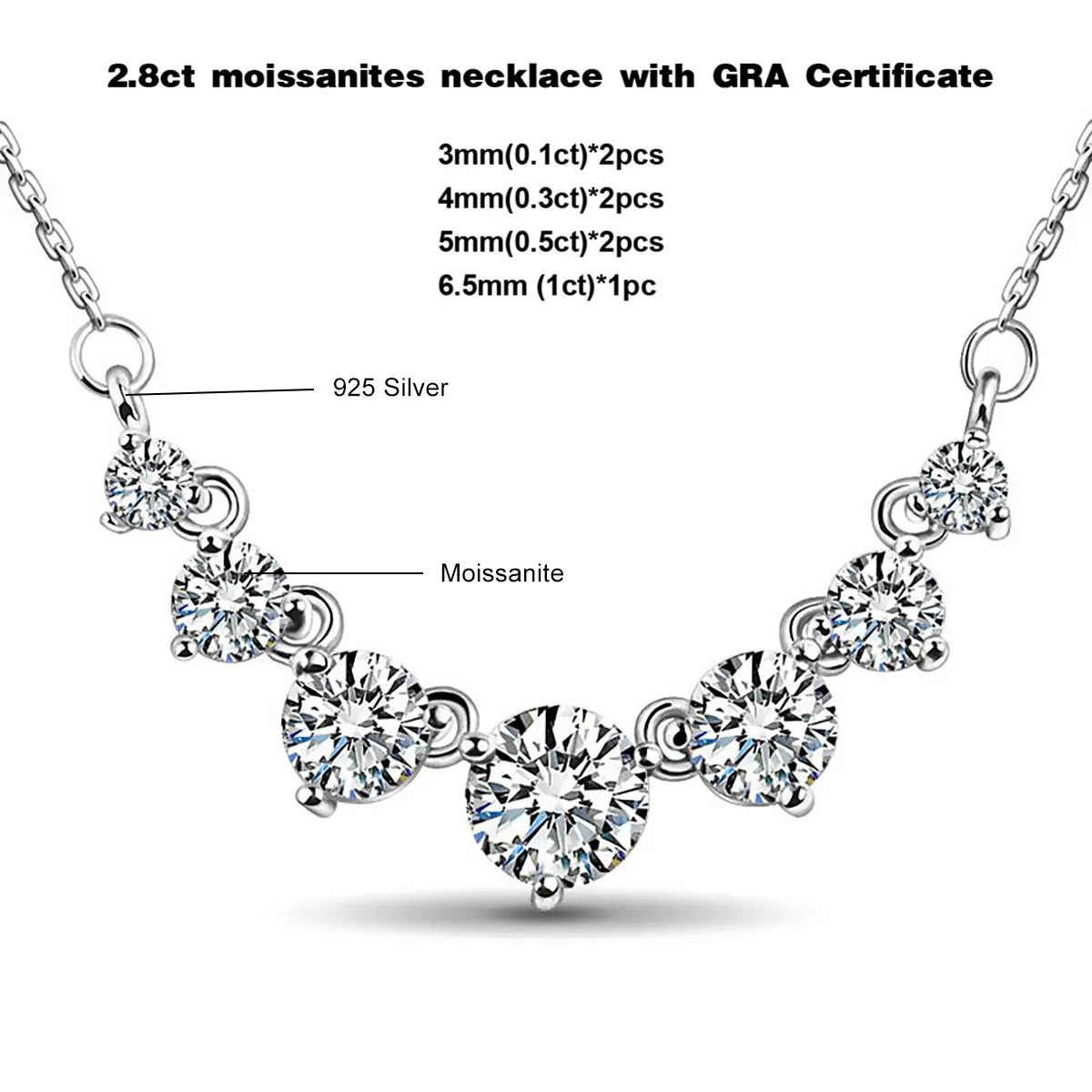 Smiles 7 Stones 2.8ct Mosanites Diamond Women's 925 Sterling Silver Necklaces Luxury Sparkling Fine Jewelry GRA Certificate