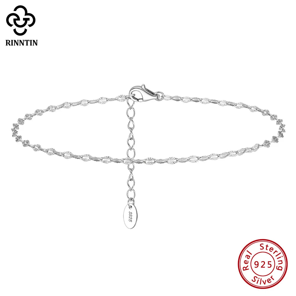 Rinntin Fine 925 Sterling Silver 2mm Width Fish Lips Chain Anklet Women's Summer Beach Foot Jewelry Leg Minimalist Anklet SA40