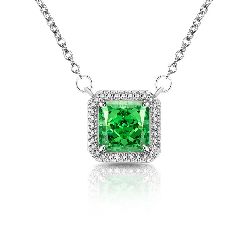 8*8mm 2CT Trendy Fashion s925 Silver Color D Green Moissanite Classic Angle Wing Neckalce Charms Women Party Jewelry Gift