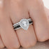 Newshe Pear Shaped Black White Engagement Ring Wedding Band for Women 2 Pieces Set 925 Silver Cubic Zircons Bridal Jewelry
