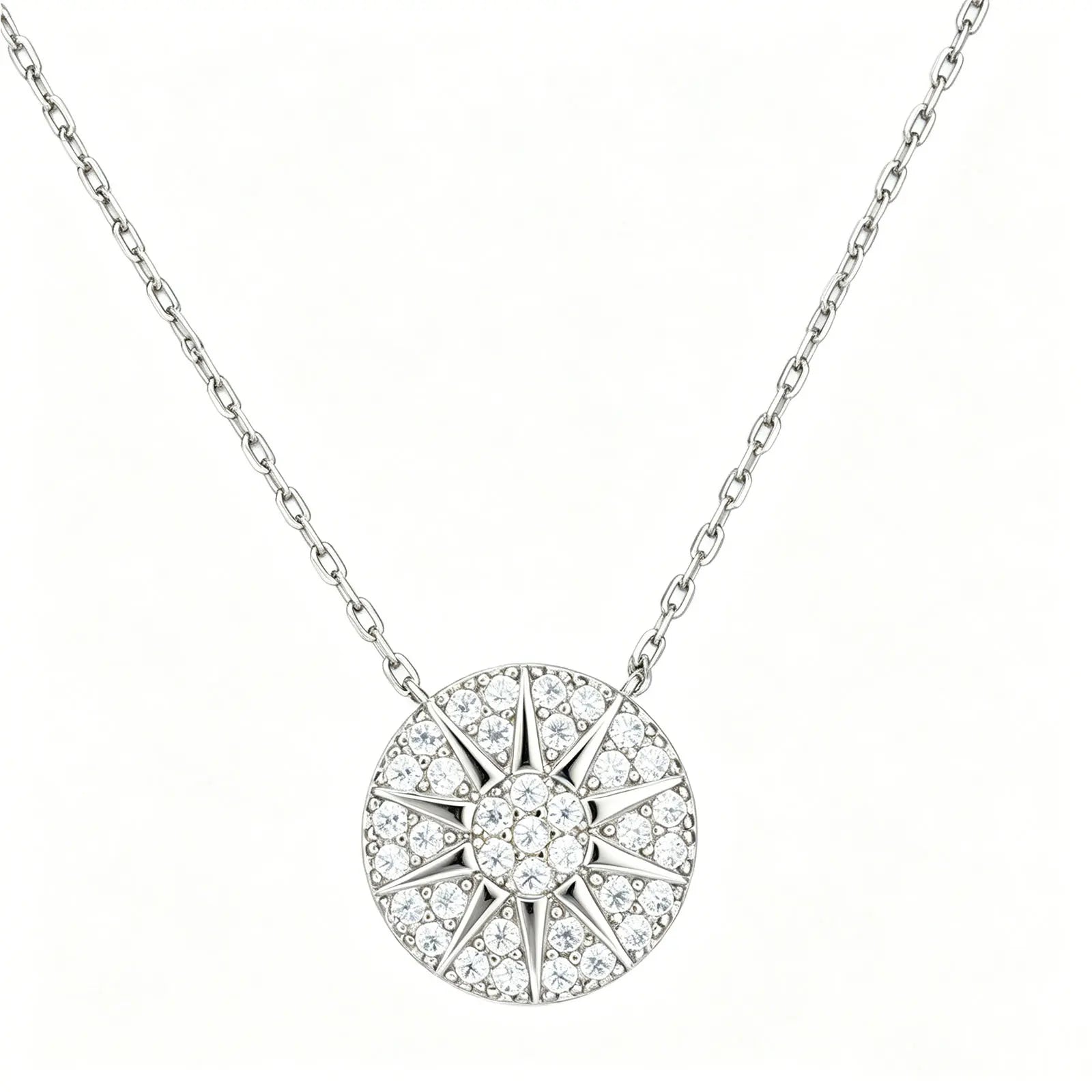 Newshe Solid 925 Sterling Silver Moissanite Sunburst Pendant Necklace 14K Gold Plated Dainty Chain for Women Jewelry Gift
