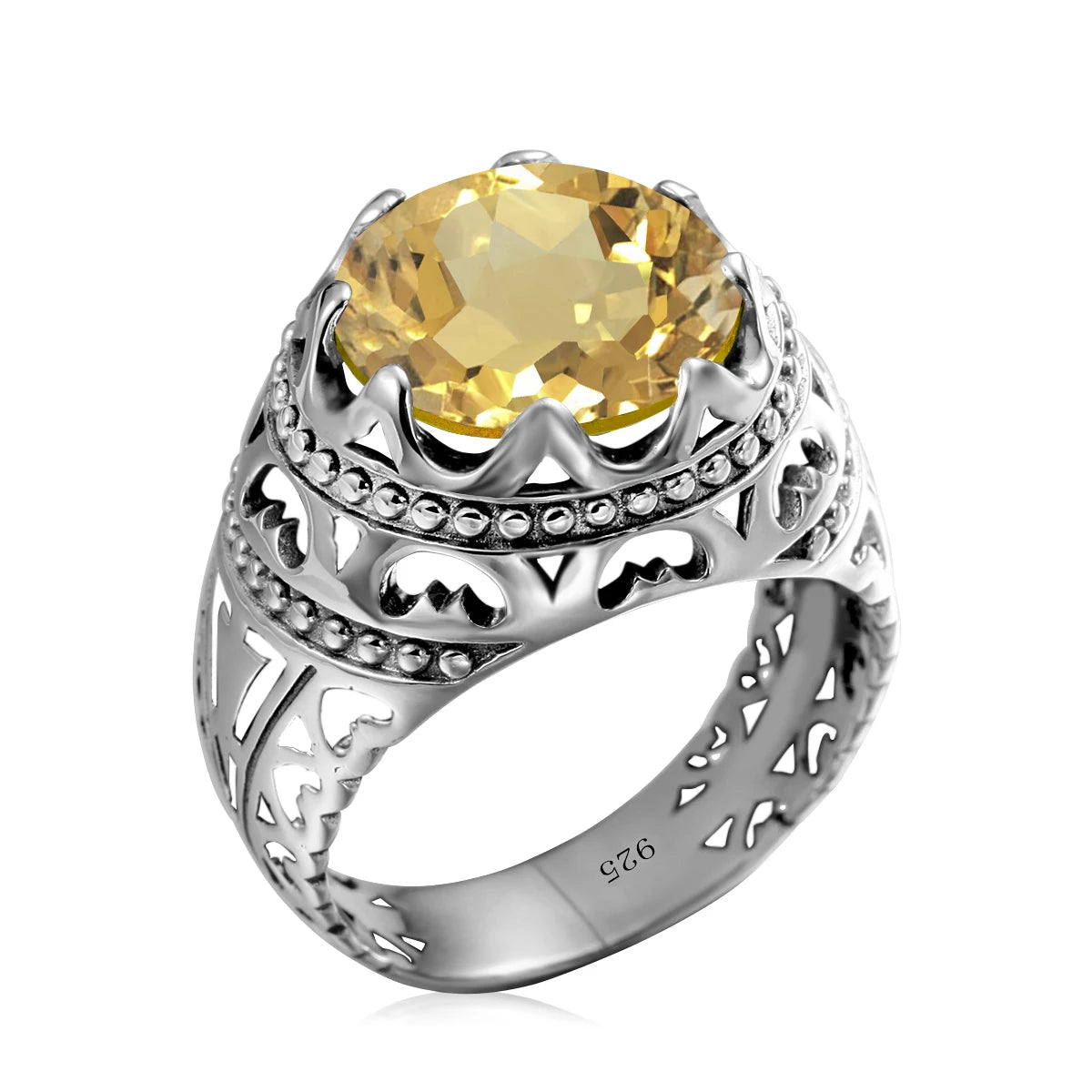 Vintage Rings For Men Genuine 925 Sterling Silver Male Ring 13*13mm Mystic Topaz Round Cut Stone Men's Jewelry Beautiful
