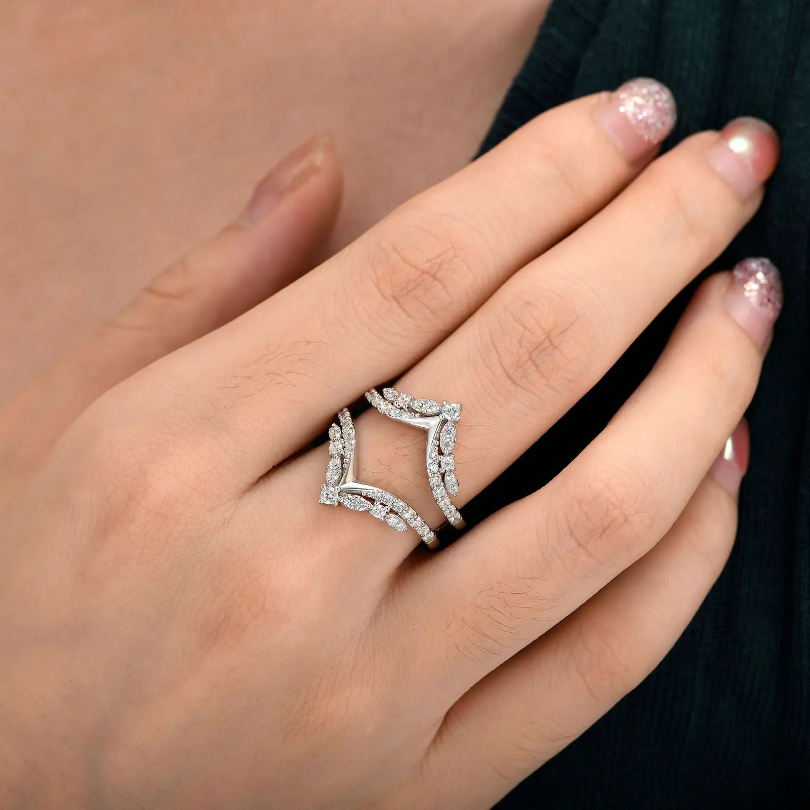 Newshe Solid 925 Sterling Silver Vintage Ring Enhancers for Women Engagement Rings Luxury Wedding Jewelry
