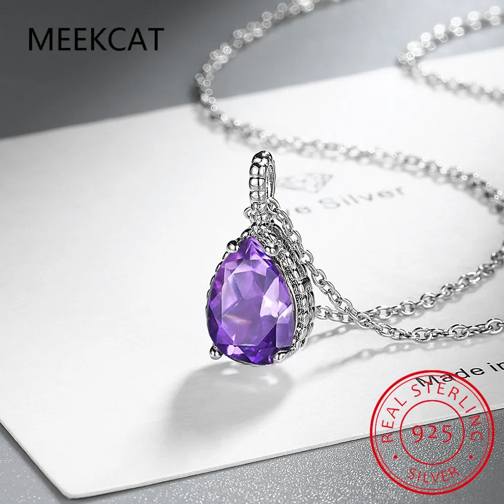 Pear Cut Created Blue Sapphire 925 Sterling Silver Water Drop Pendant Necklace Fashion Gemstone Jewelry For Women Party Gift