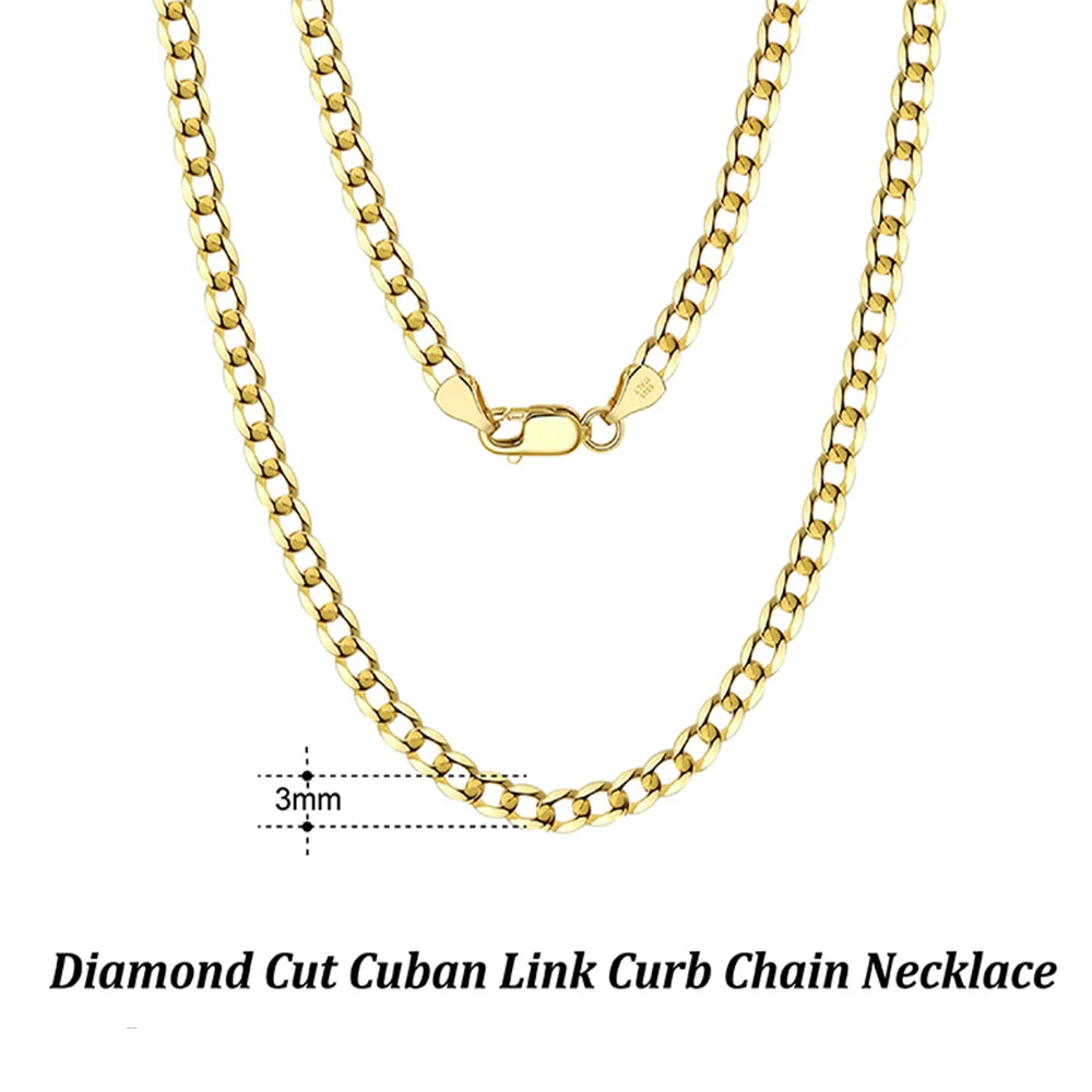 Rinntin 18K Gold Over 925 Sterling Silver 3mm/5mm Italian Diamond Cut Cuban Link Curb Chain Necklace for Women Men Jewelry SC60