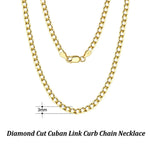 Rinntin 18K Gold Over 925 Sterling Silver 3mm/5mm Italian Diamond Cut Cuban Link Curb Chain Necklace for Women Men Jewelry SC60