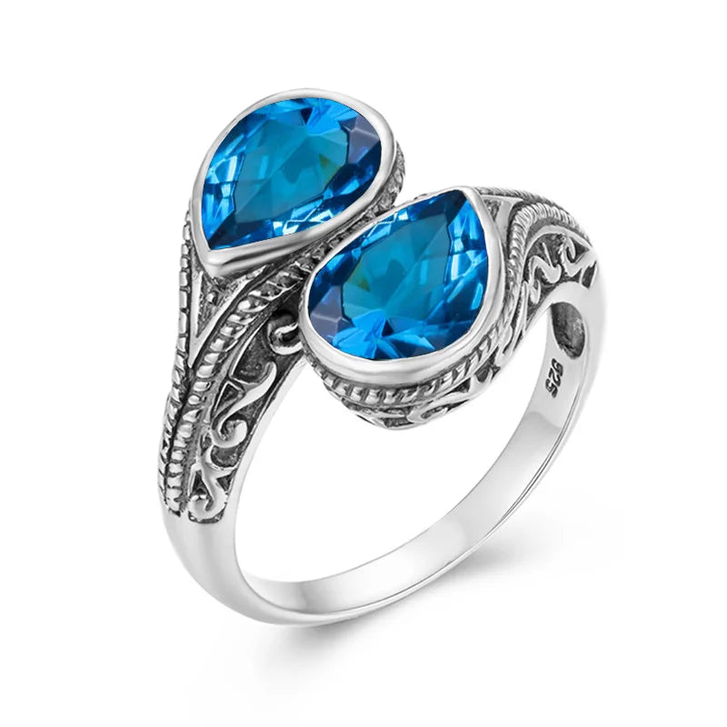 Woman Rings Rainbow Mystic Topaz Stone Eye of God Real 925 Silver Ring Female Dating Party Fine Jewelry
