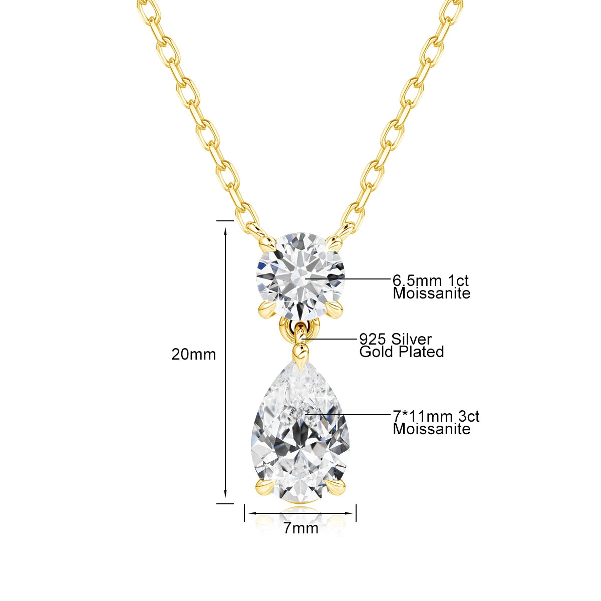 Trendy Lovers' Real 14k Gold Necklace Pear Cut Moissanite Diamond 3 Carat 7*11mm Wedding K gold Jewelery for Women Certified