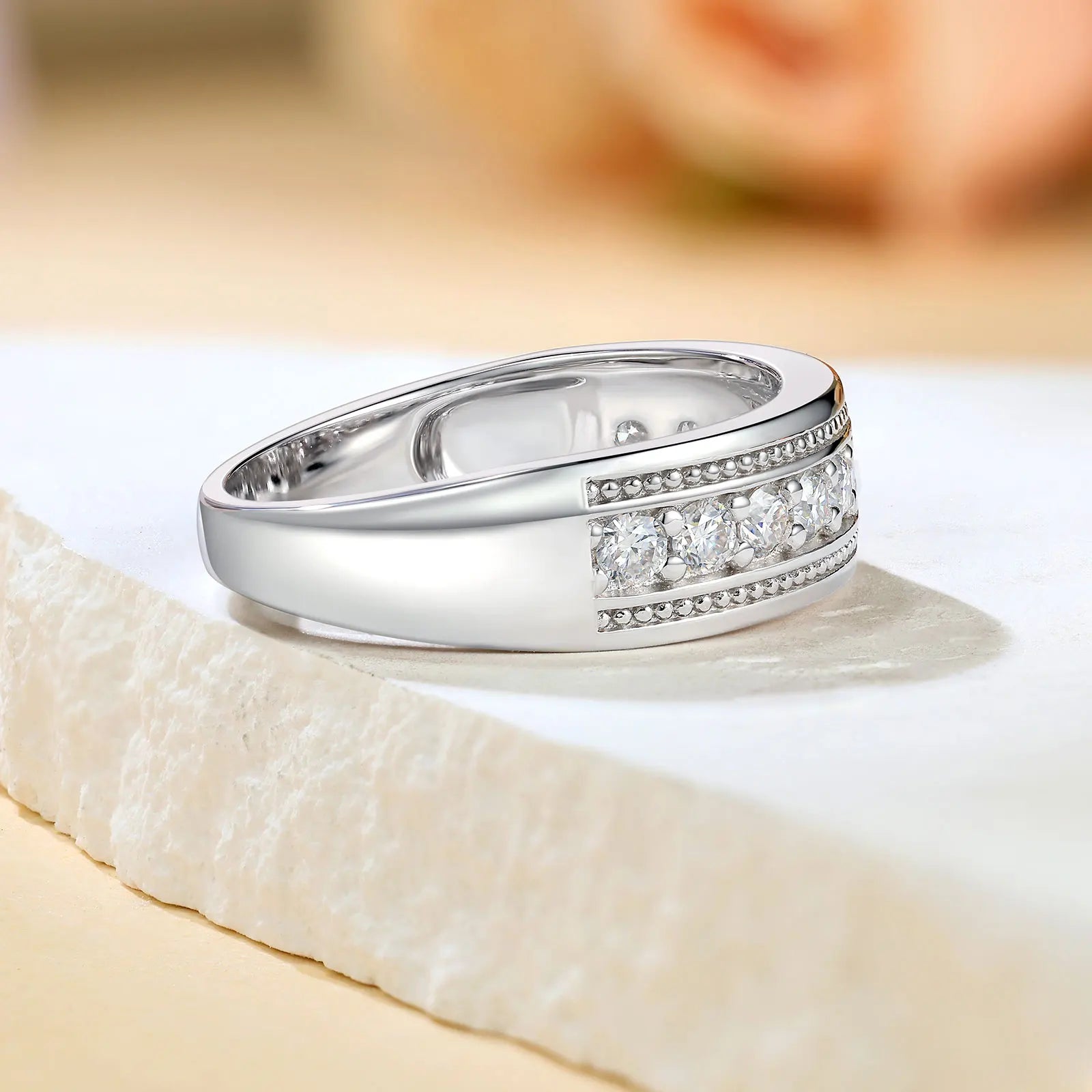Newshe Solid 925 Sterling Silver GRA Certified Moissanite Rings Half Eternity Brilliant Round Imitation Diamond Fine Jewelry
