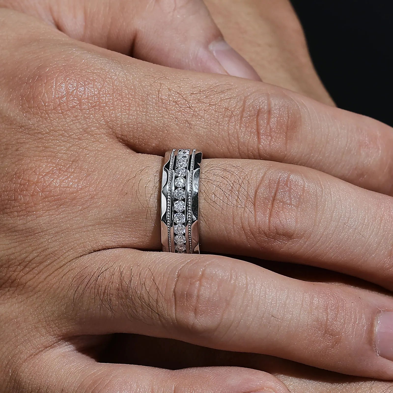Newshe Men's 925 Sterling Silver Moissanite Ring Brilliant D Color VVS1 GRA Certified Eternity Band Wedding Engagement Jewelry