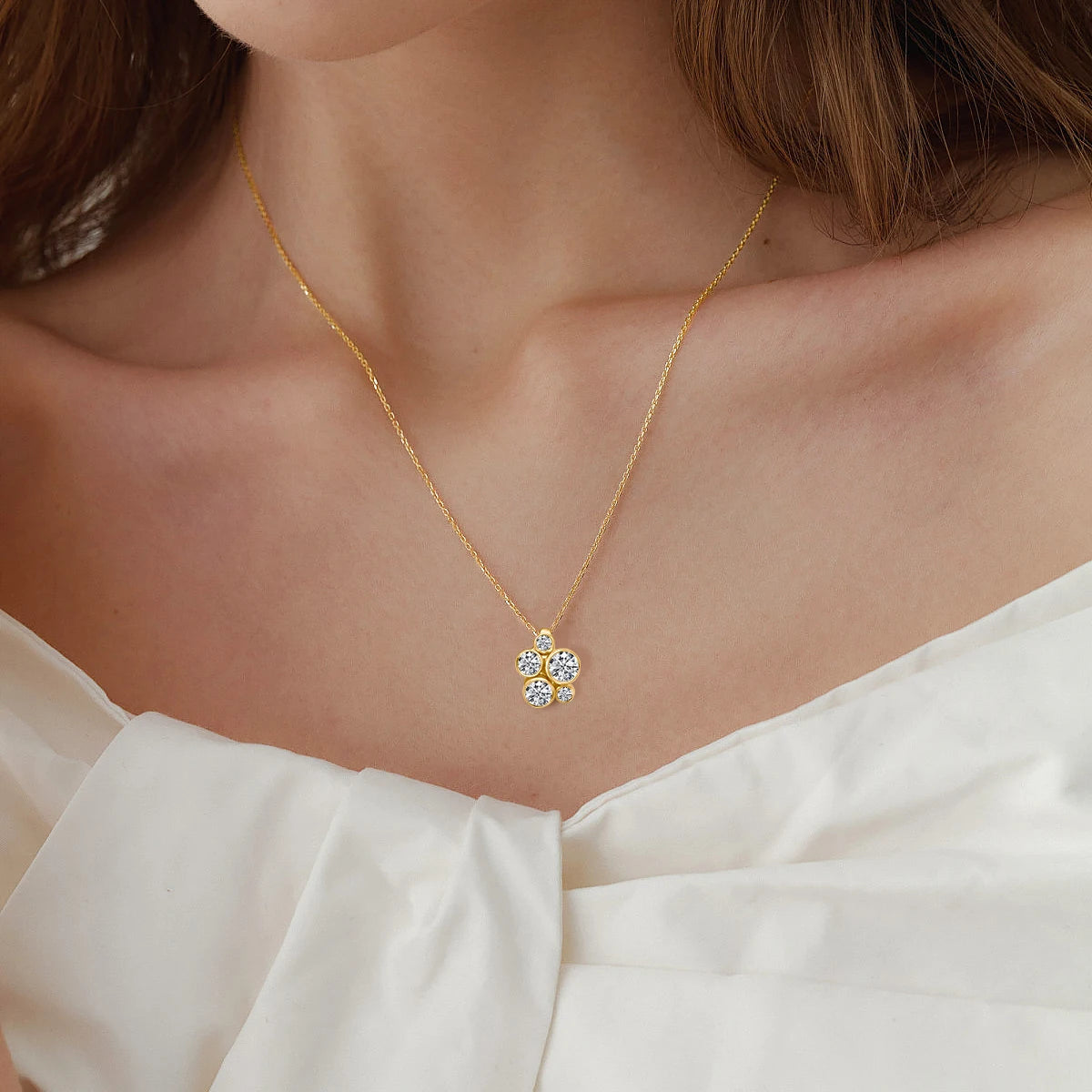 Real Gold 14k Pendants Original Jewelry 5pcs 2.8ct Round Moissanite Diamond Necklace For Women Casual Party Fine Jewelry