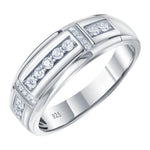 Newshe Elegant Men's Moissanite Rings GRA Certified Wedding Band 925 Sterling Silver Half Eternity Round Engagement Ring