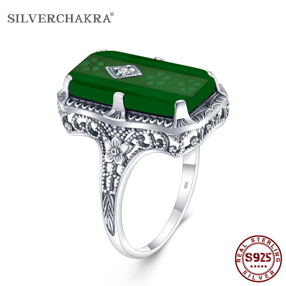 Unique 925 Sterling Silver Ring for Woman Simulated Emerald Vintage Filigree Persian Design Femal Elegant Rings Hand Made