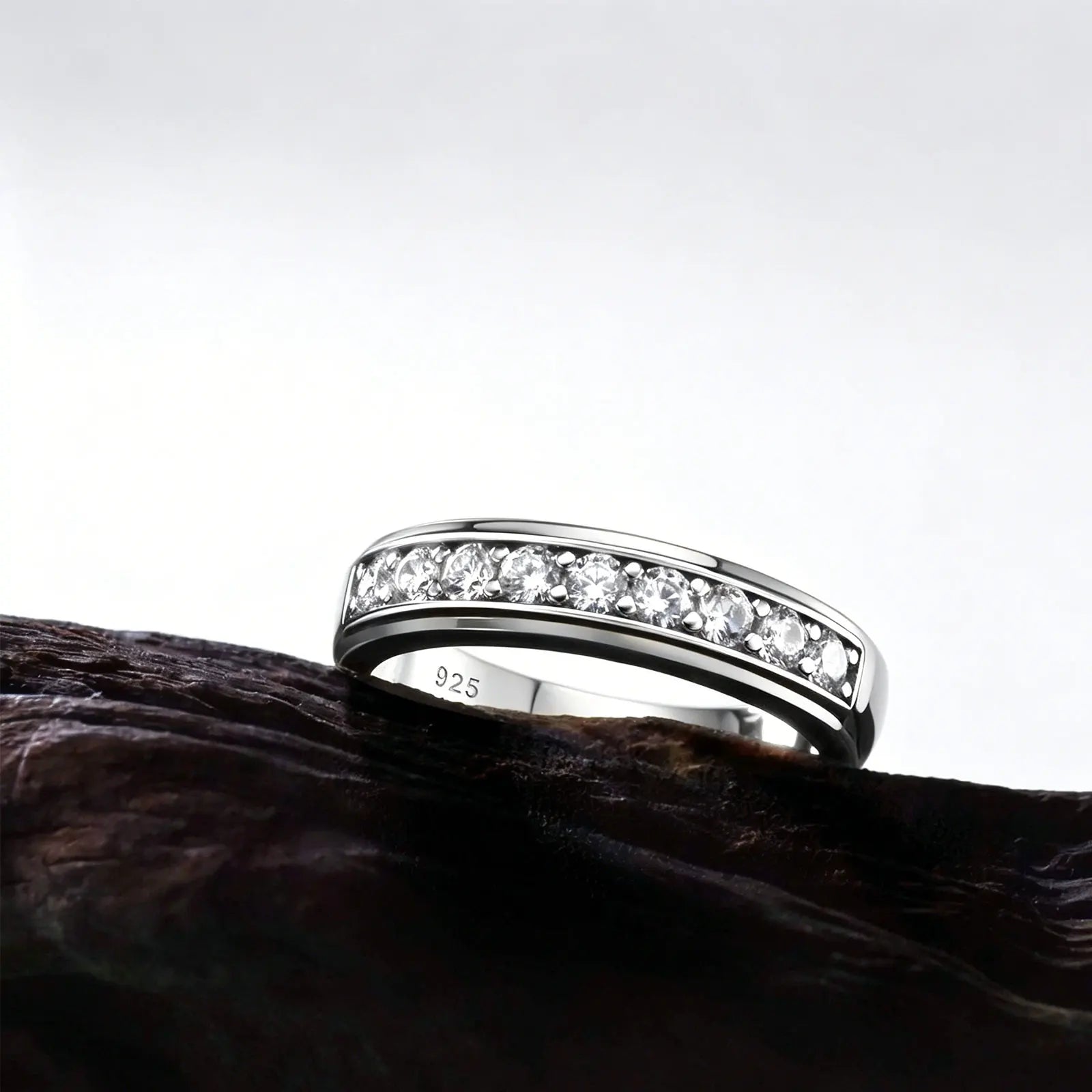 Newshe 925 Sterling Silver Wedding Rings for Men Brilliant Round AAAAA Cubic Zircon Engagement Band Ring Fine Jewelry
