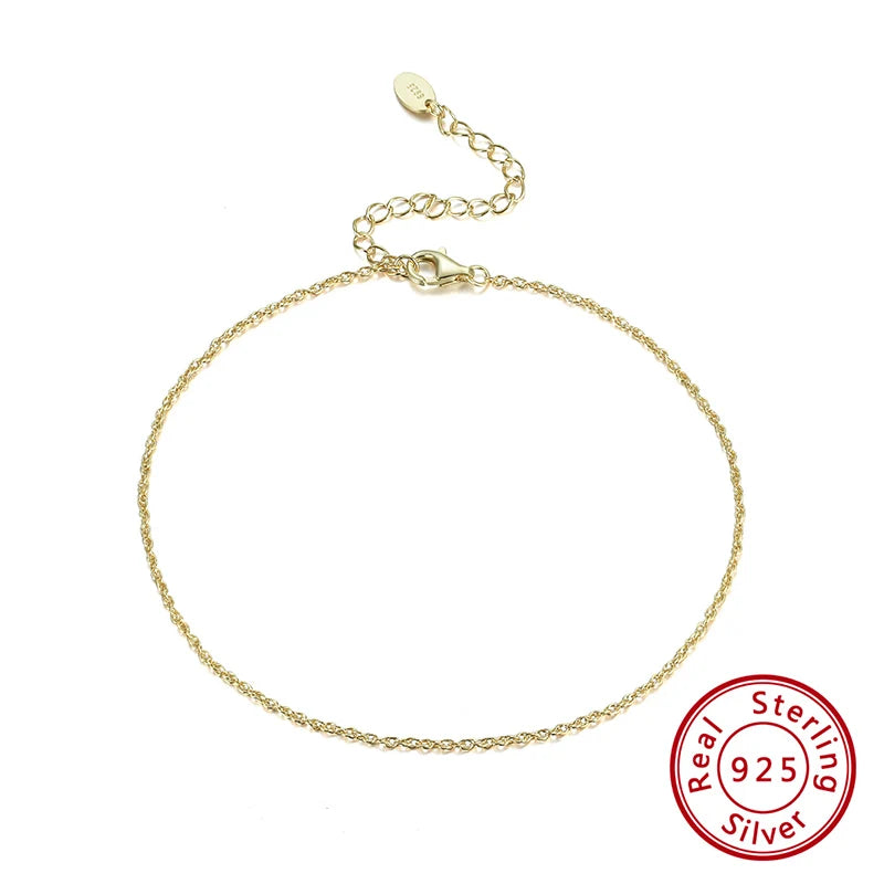 Rinntin 925 Sterling Silver 1.5mm Mariner Chain Anklets Fashion Women Summer 14K Gold Foot Bracelet Ankle Straps Jewelry SA24