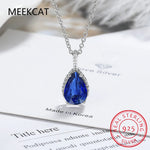 Pear Cut Created Blue Sapphire 925 Sterling Silver Water Drop Pendant Necklace Fashion Gemstone Jewelry For Women Party Gift