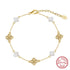 Rinntin 925 Sterling Silver Shell 14K Gold Four Leaf Clover Bracelet Waterproof Flower Bracelets Jewelry for Women Girls Gift