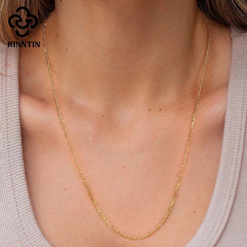 Rinntin Genuine Diamond-Cut 1.7mm Figaro Link Chain Necklace 925 Sterling Silver Simple Dainty Neck Chain Jewelry SC27