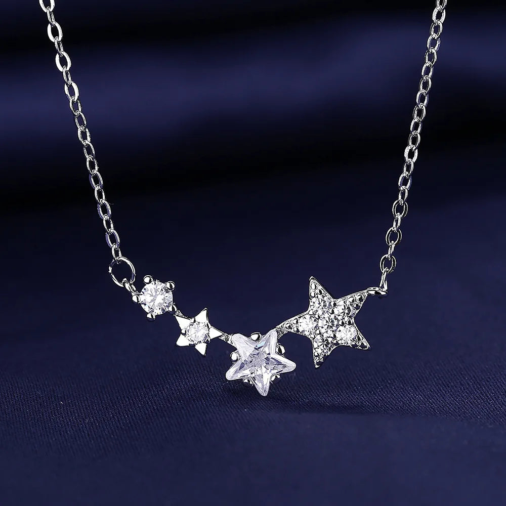 New Fashion 925 Sterling Silver Jewelry Round Zircon Pendants Necklaces Women Fine Semi Rhinestone Circle Clavicle Chain Choker