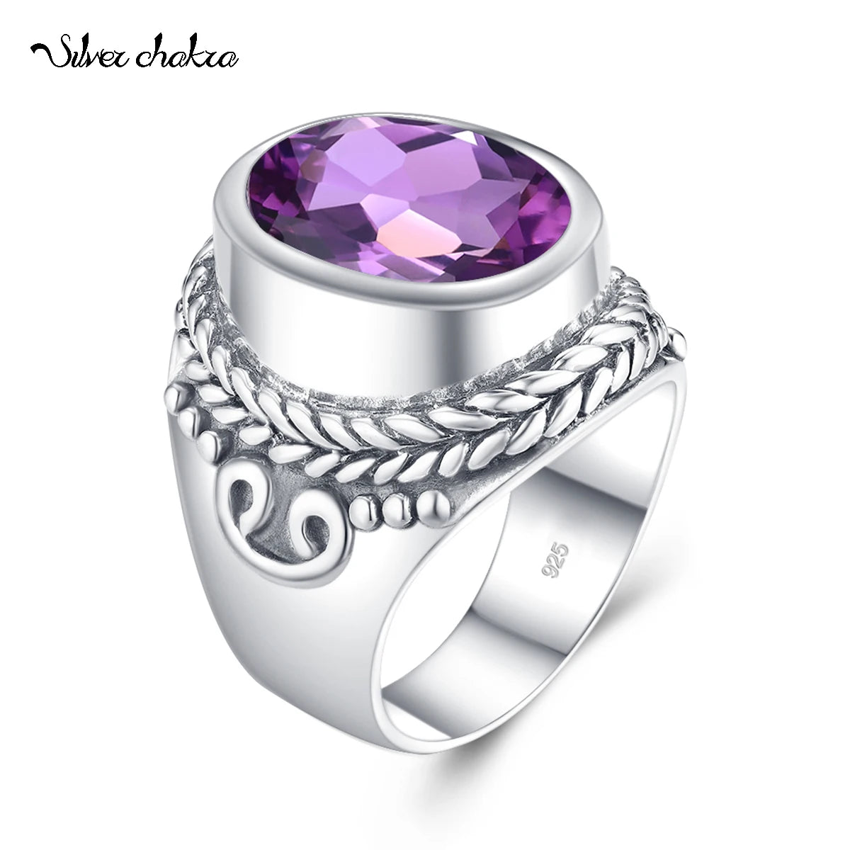 Vintage Bishop Real 925 Silver Trinkets Rings for Men Amethyst Gemstone Sliver Ring Accessory Fine Jewelry Free Shipping