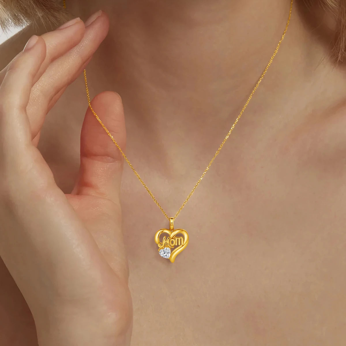 Mom Love Heart Shape 14K Gold Pendant for Women k gold Au585 Necklace Moissanite Jewelry Mother's Day Gifts with Certificate