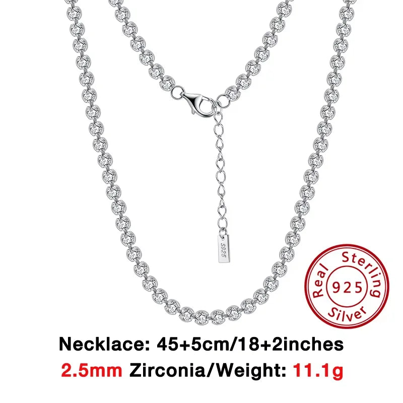 Rinntin Italian 2.5mm/3.0mm Cubic Zirconia Bezel-Set Tennis Necklace for Women 925 Sterling Silver Tennis Chain Jewelry SC52