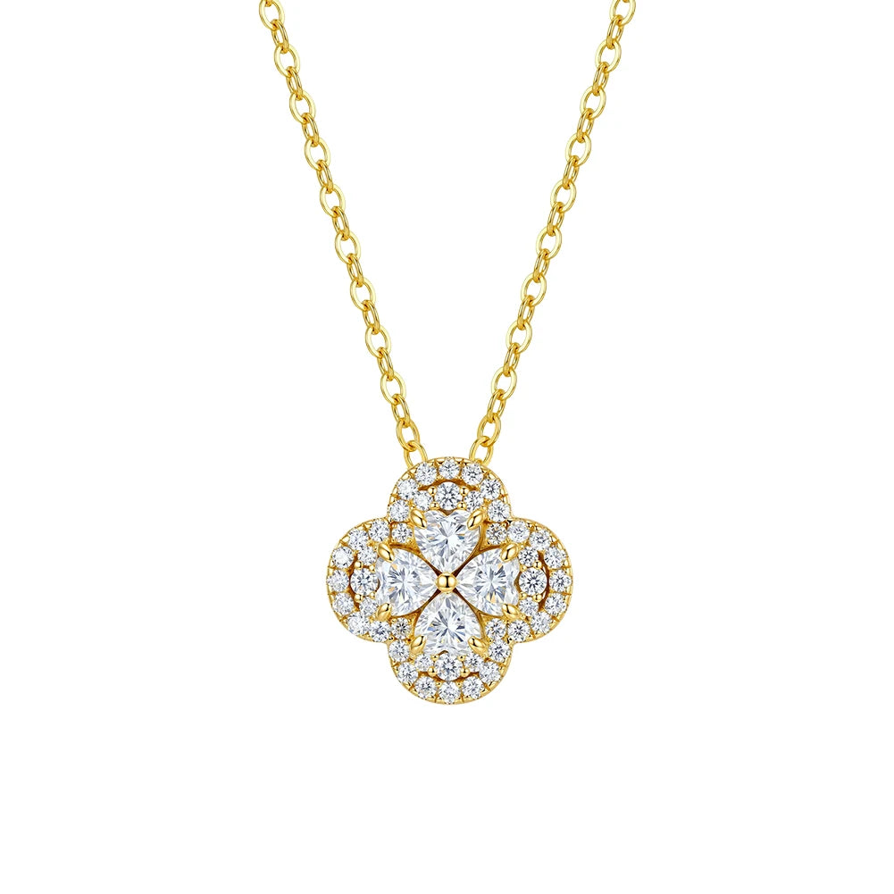 Rinntin Moissanite Diamond Clover Pendant Shiny 925 Sterling Silver Chain Necklace Party Choker Fine Jewelry Accessories MON17
