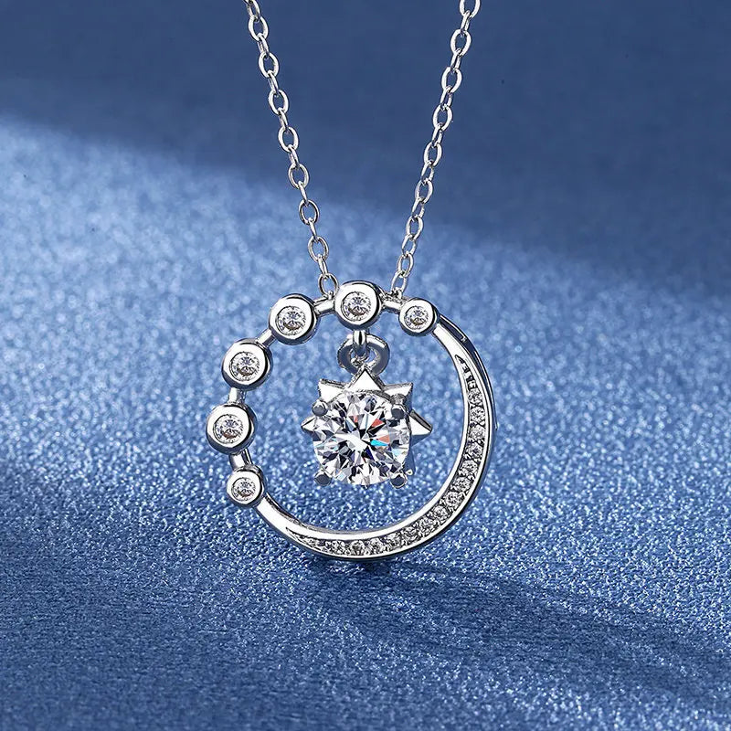 New Fashion 925 Sterling Silver Jewelry Round Zircon Pendants Necklaces Women Fine Semi Rhinestone Circle Clavicle Chain Choker