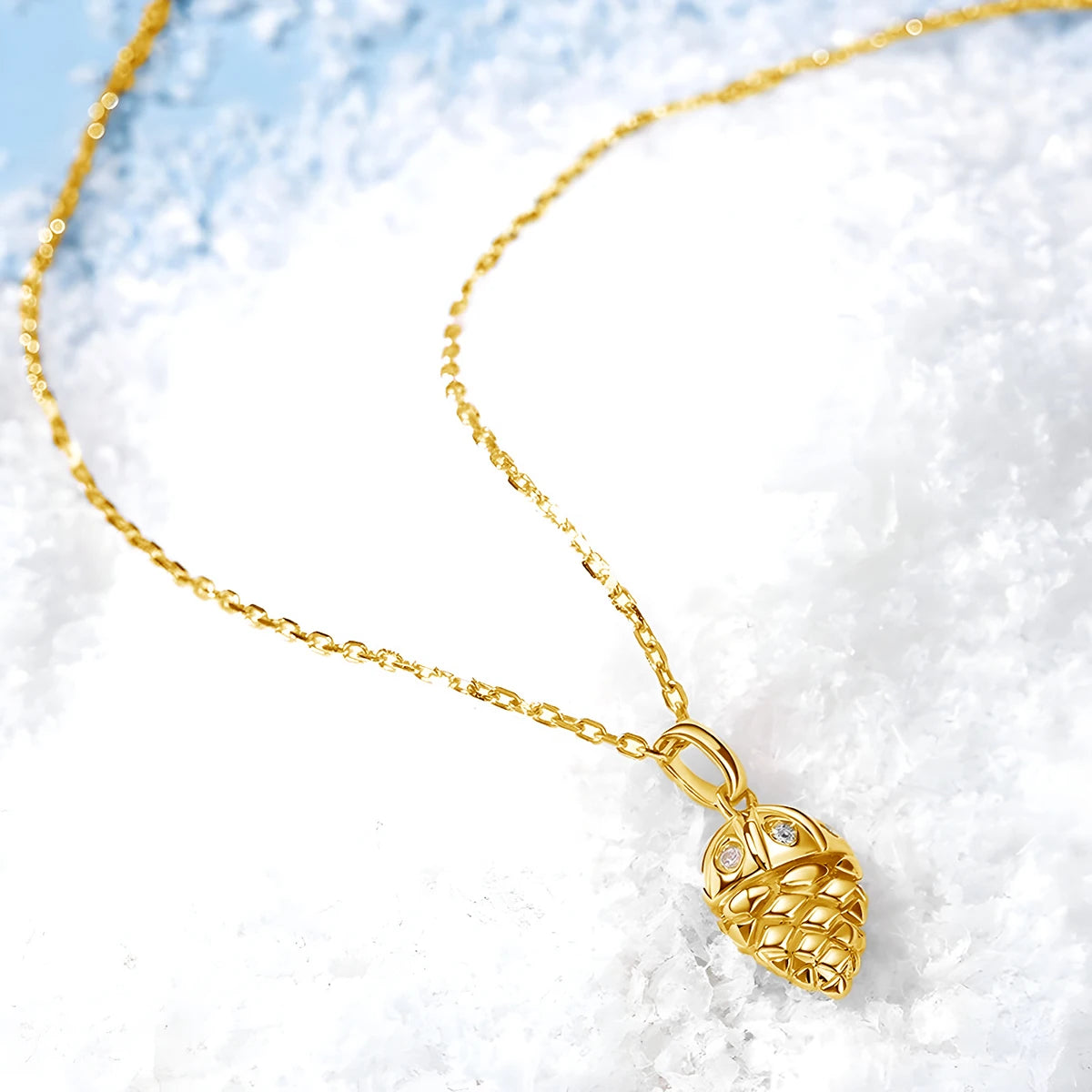 Recommend Lucky Acorn 14K Gold Pendant with Sterling Silver Chain Necklace for Women 3 Moissanite Stones Christmas Party Gifts