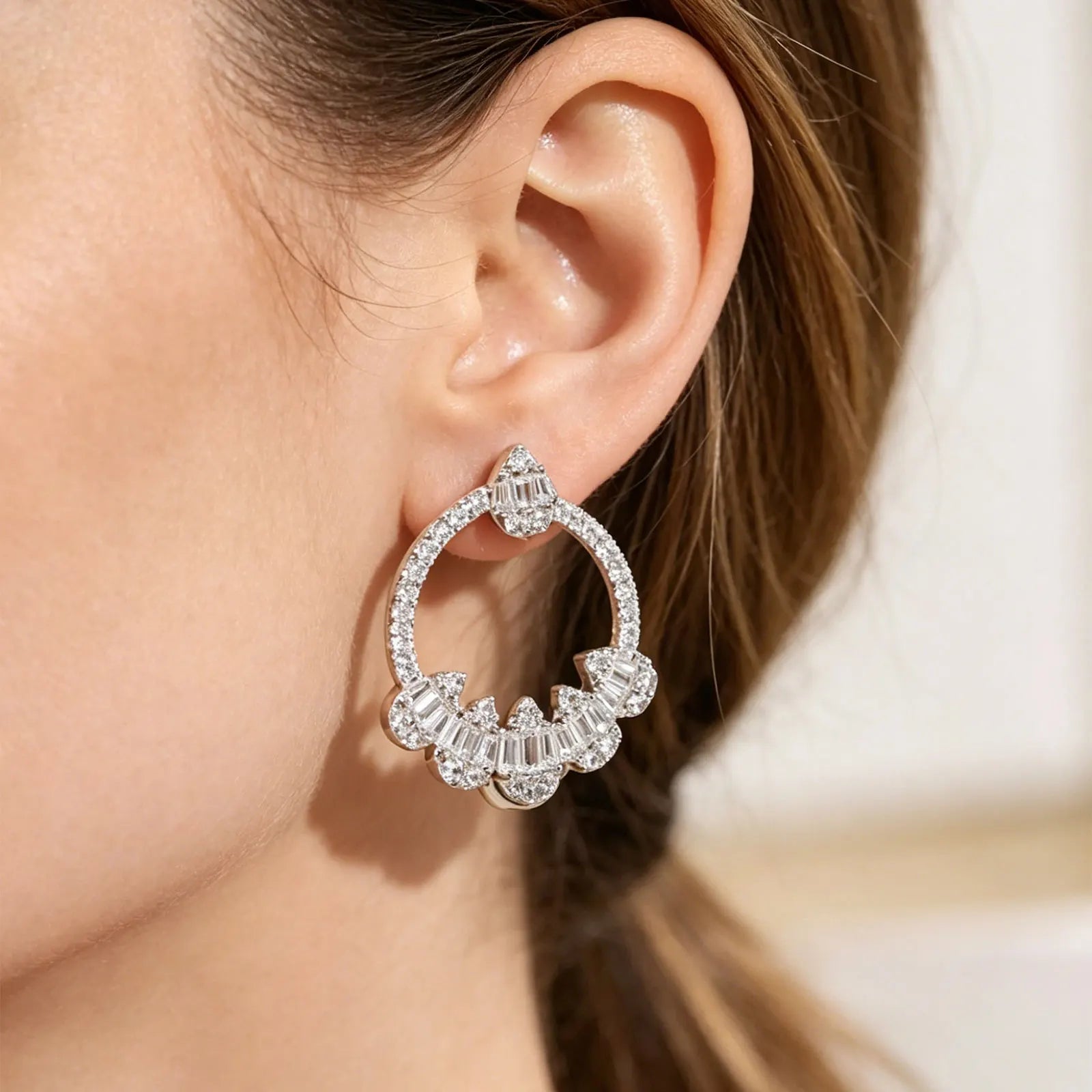 Newshe Solid 925 Sterling Silver Hoop Earrings for Women Water Drop AAAAA Cubic Zircon Designer Luxury Jewelry