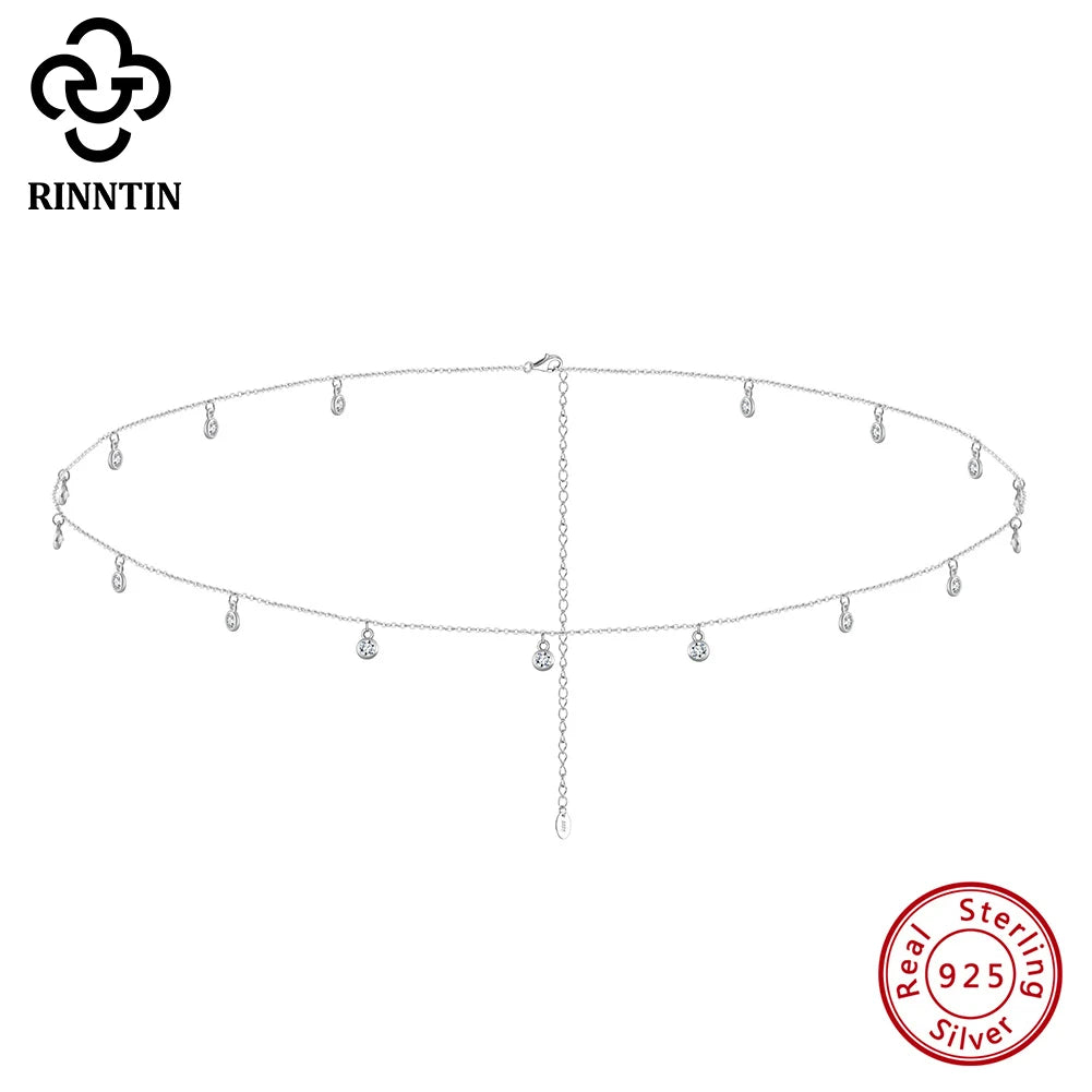 Rinntin Small Zirconia Pendants Waist Chain for Women Minimalist Sexy 925 Silver Link Chain Belly Chain Beach Jewelry CW01