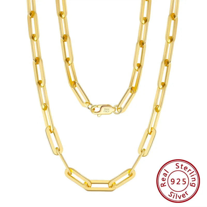 Rinntin Diamond Cut Paper Clip Necklace S925 Sterling Silver 14K 18K Gold Plated Stacked Necklaces PaperClip Collar Chain SC39