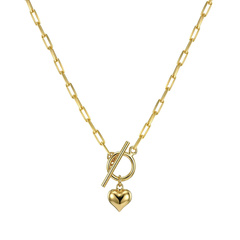 Rinntin 925 Sterling Silver 14K Gold Heart Pendant Necklace for Women Elegant Fine Jewelry Necklace with OT Toggle Clasp SC97