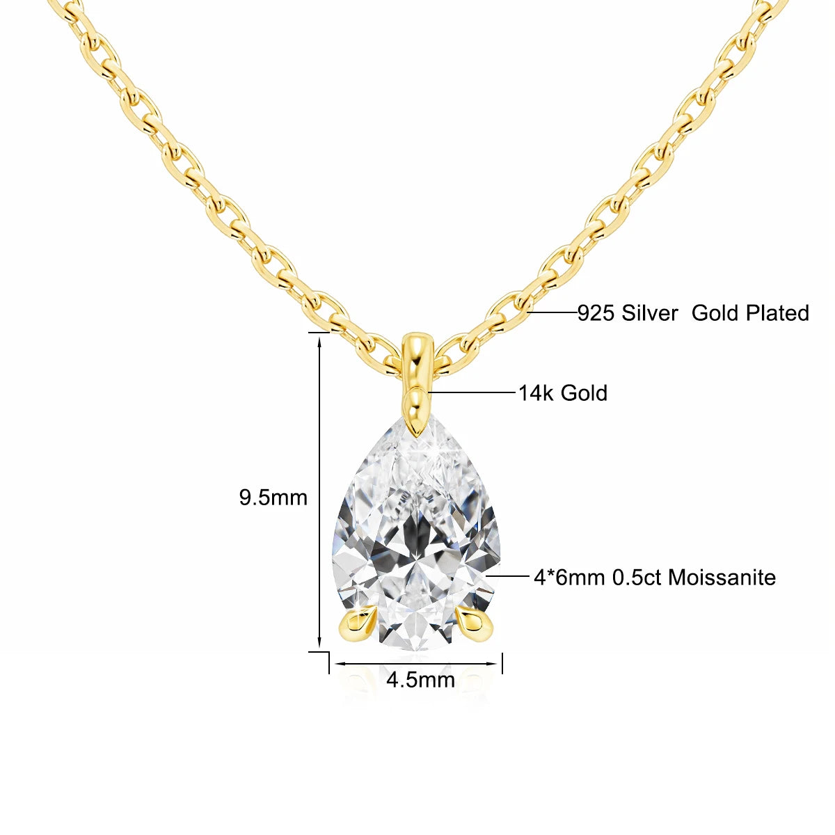 14K Gold Pear Cut Moissanite Diamond Necklaces for Women 0.5ct 1ct 2ct D VVS1 Solitaire Pendant Wedding Jewelry Certified