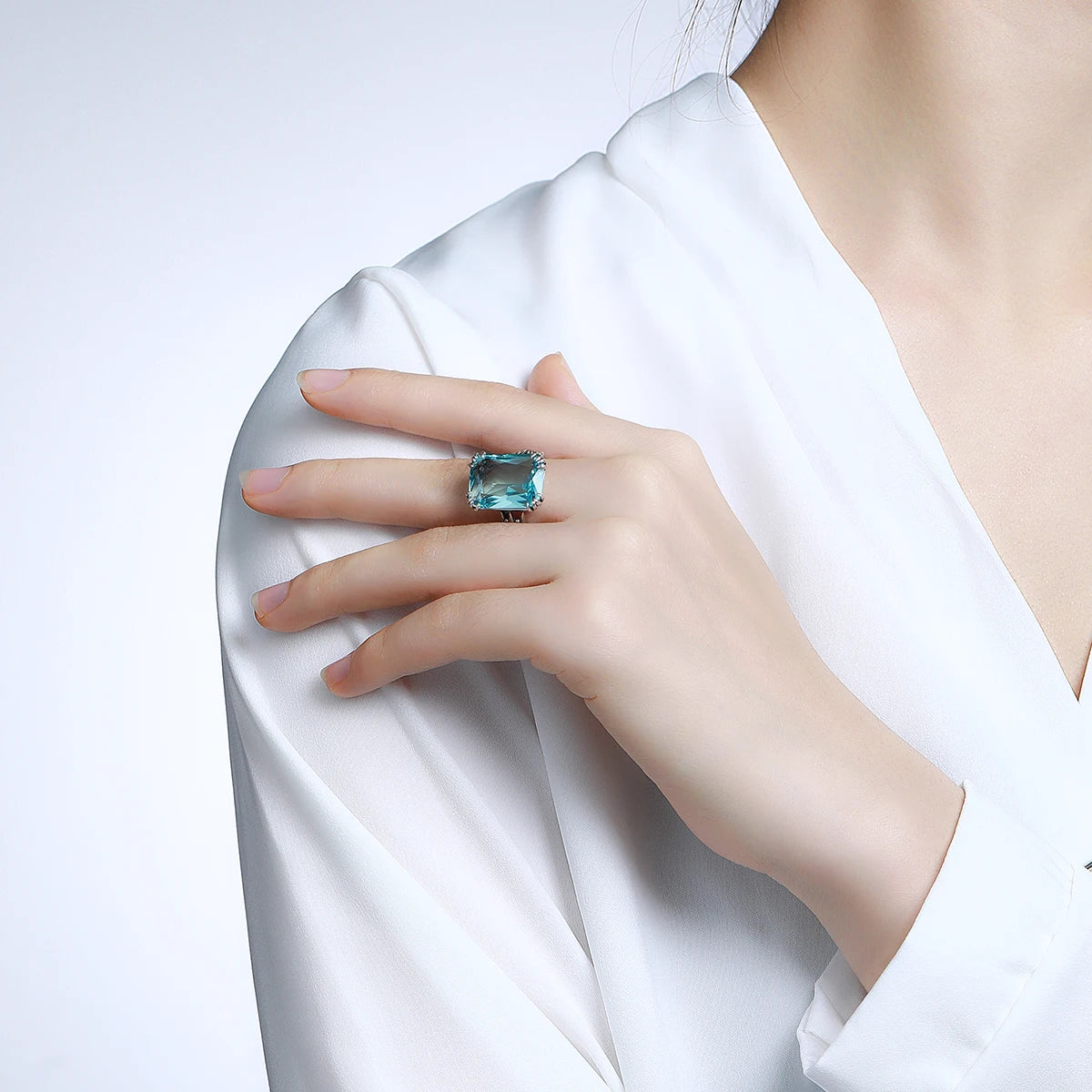 Unique 100% 925 Sterling Silver Aquamarine Ring For Women Vintage Filigree Persian Design Ring Anniversary Fine Jewelry Gifts