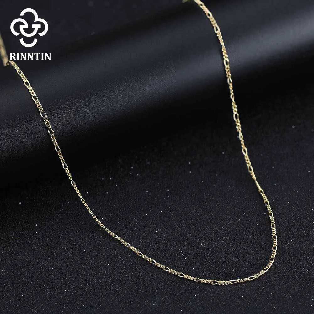 Rinntin High Quality 40- 60cm Women Men Figaro Necklace 925 Silver Figaro Link Chain Necklaces Choker Jewelry Party Gift SC27