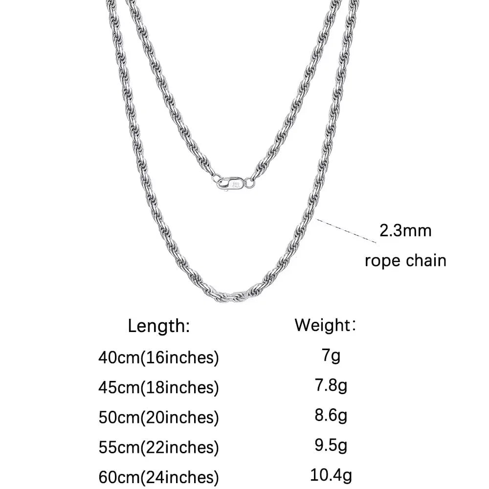 Rinntin 925 Sterling Silver 2.3mm Diamond-Cut Rope Chain Necklace For Women Men Fashion Silver Luxury Necklace Jewelry Gift SC29