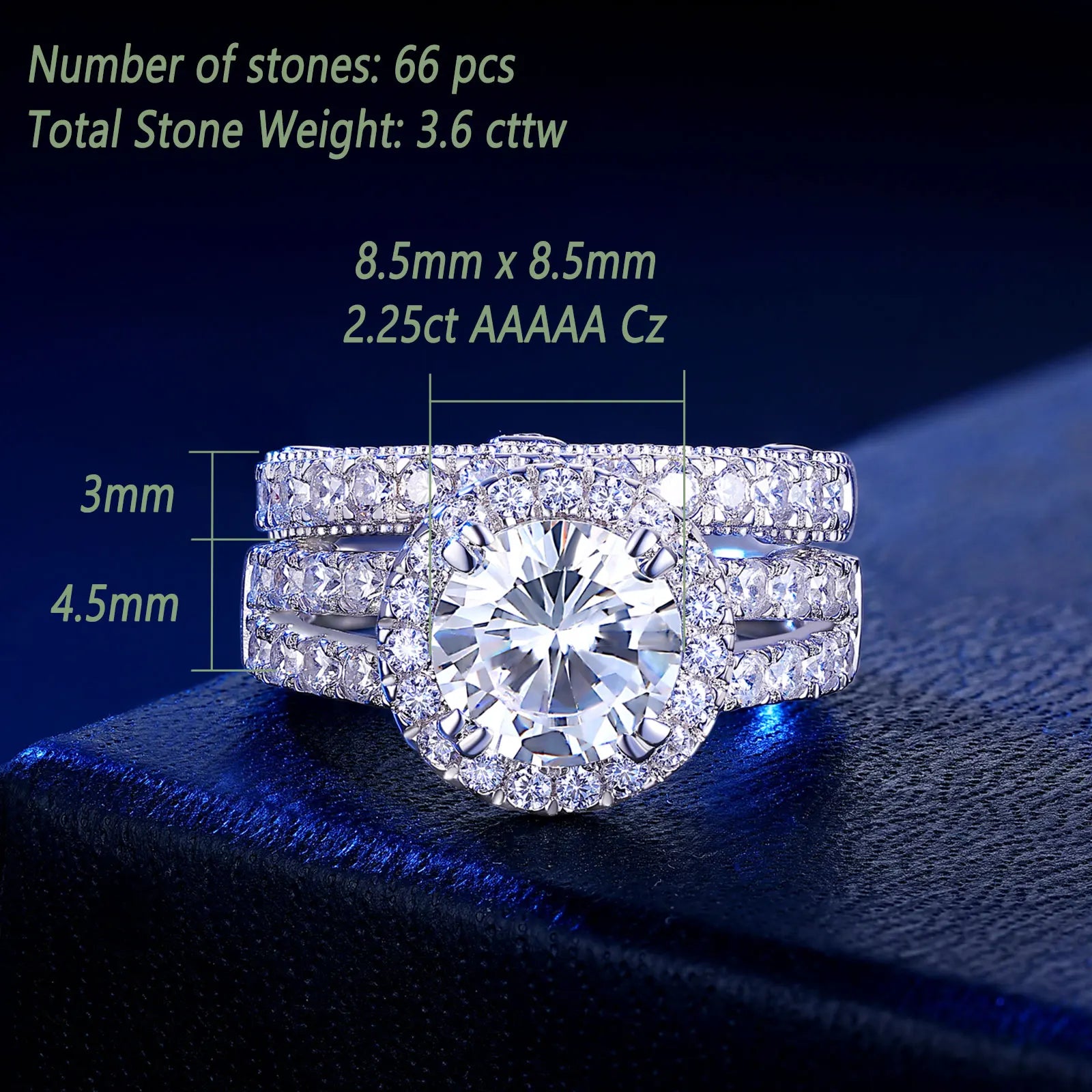 Newshe 2 Pcs Wedding Ring Set Halo Brilliant Round Cut AAAAA CZ 925 Sterling Silver Engagement Rings For Women QR8466