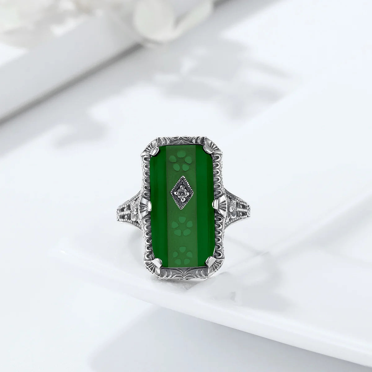 Unique 925 Sterling Silver Ring for Woman Simulated Emerald Vintage Filigree Persian Design Femal Elegant Rings Hand Made