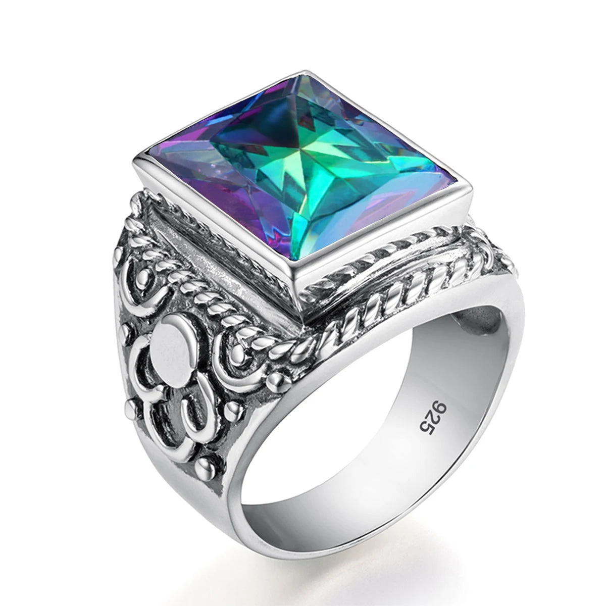 Massive 925 Sterling Silver Thick Men's Rings Amethyst Vintage Art Deco Revival Vintage Male Jewelry Party Gift For Husband
