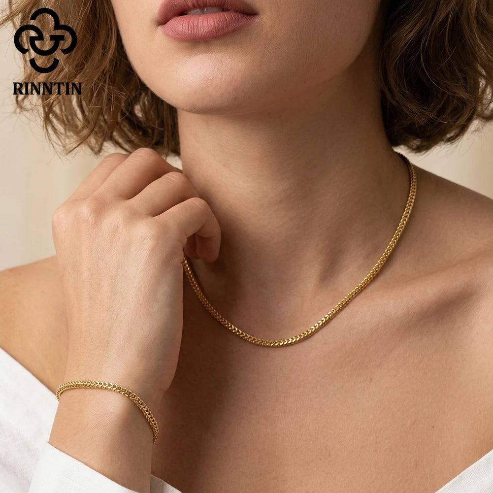 Rinntin Genuine 925 Sterling Silver Italian 2.0mm Franco Link Chain Necklace for Women Vintage Silver Dainty Jewelry SC92