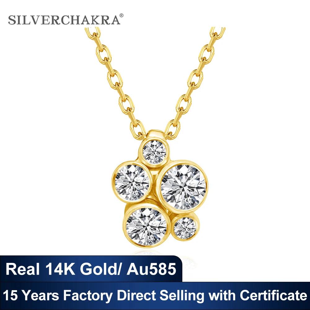 Real Gold 14k Pendants Original Jewelry 5pcs 2.8ct Round Moissanite Diamond Necklace For Women Casual Party Fine Jewelry