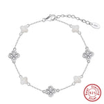 Rinntin 925 Sterling Silver Shell 14K Gold Four Leaf Clover Bracelet Waterproof Flower Bracelets Jewelry for Women Girls Gift