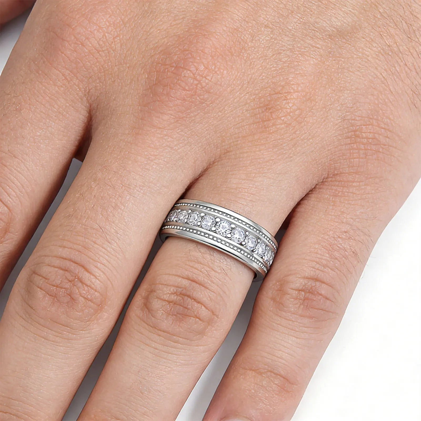 Newshe Solid 925 Sterling Silver GRA Certified Moissanite Rings Half Eternity Brilliant Round Imitation Diamond Fine Jewelry
